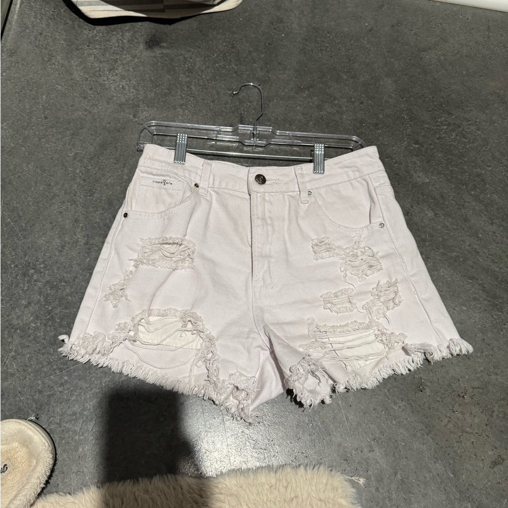 Trendy Distressed White Jean Shorts